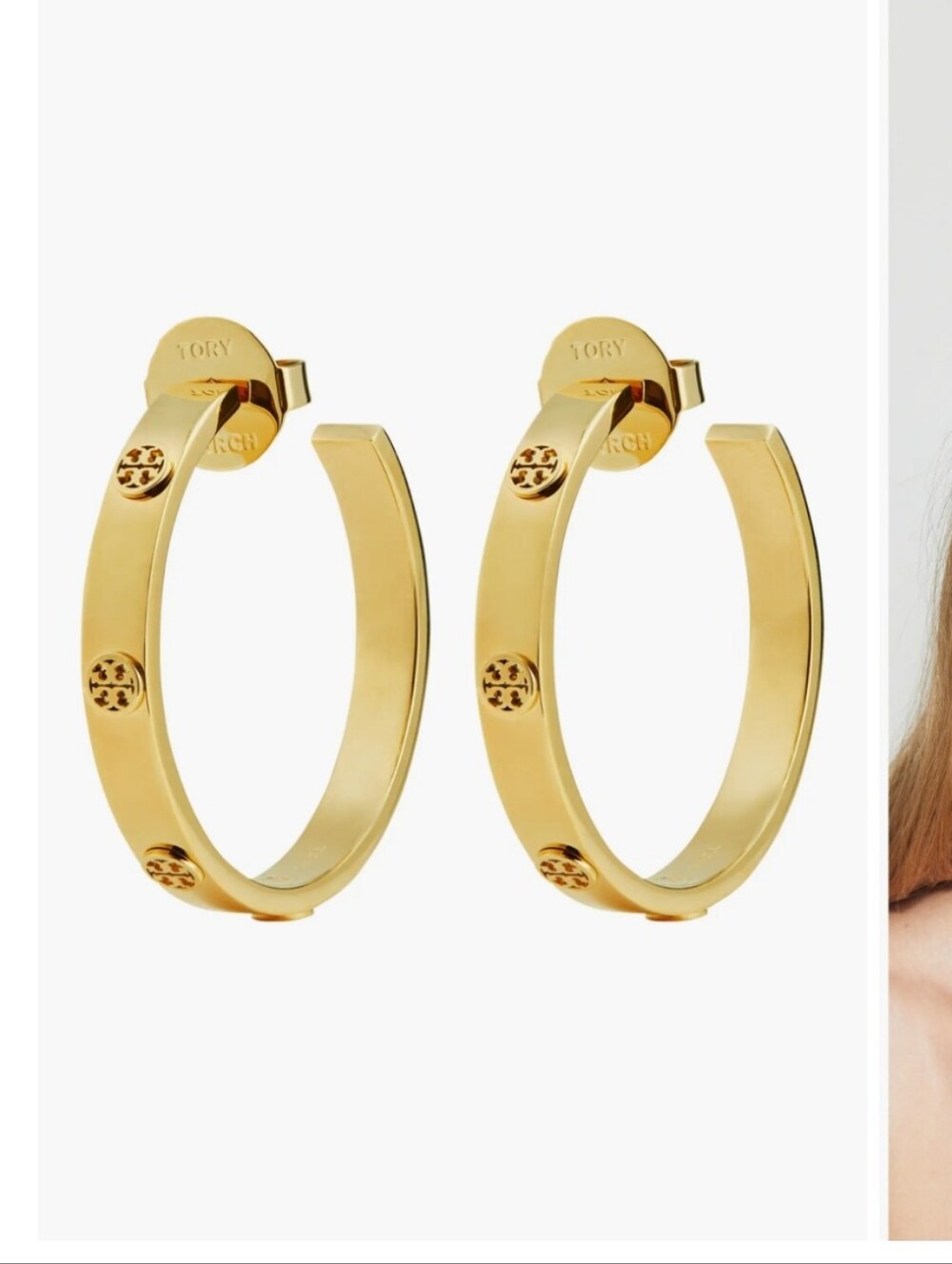 Tory Burch Gold Miller Icon Double T Studded Band Hoop Earrings Pierced